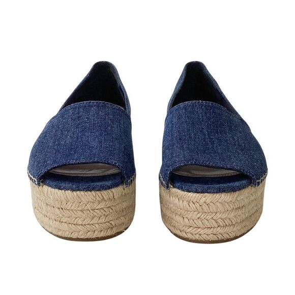 MIU MIU Size 39.5 Peep-Toe Blue Denim Platform Espadrille Sandals Slip On - Picture 2 of 11